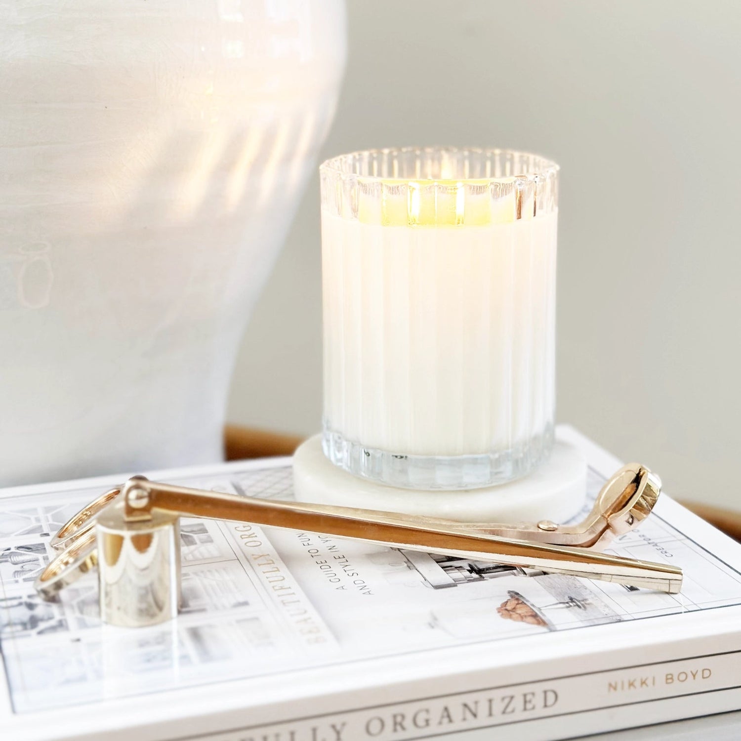 Dwell | Bergamot + Mahogany Fluted Coconut Wax Candle - Saltbox Sash