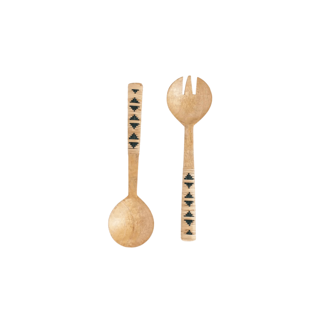 Geo Woven Mango Wood Salad Servers - Saltbox Sash