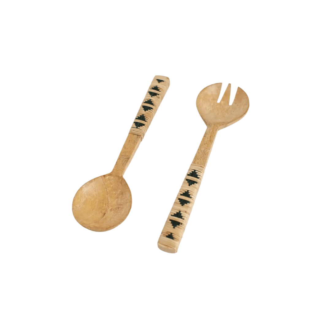 Geo Woven Mango Wood Salad Servers - Saltbox Sash