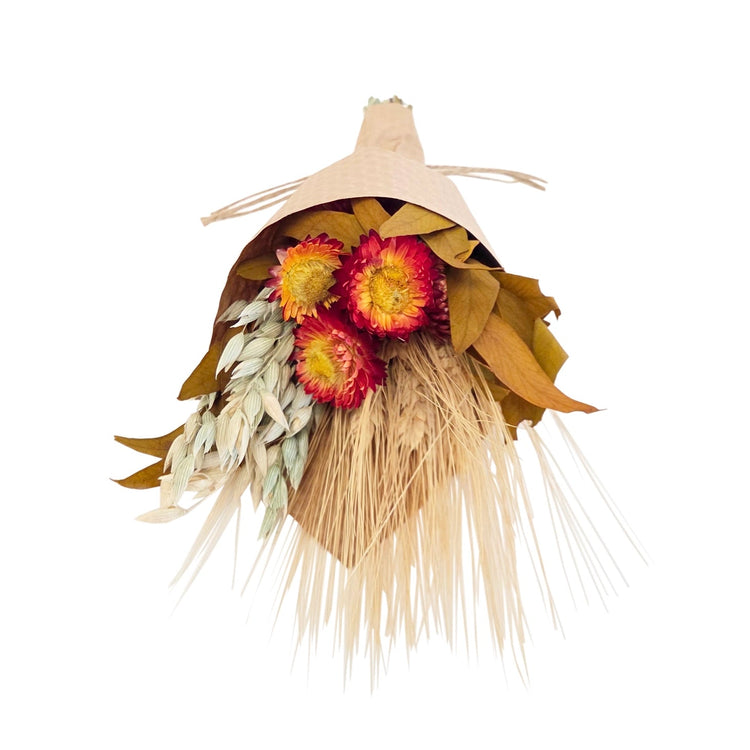 Mini Willow Strawflower & Grains Bouquet - Saltbox Sash
