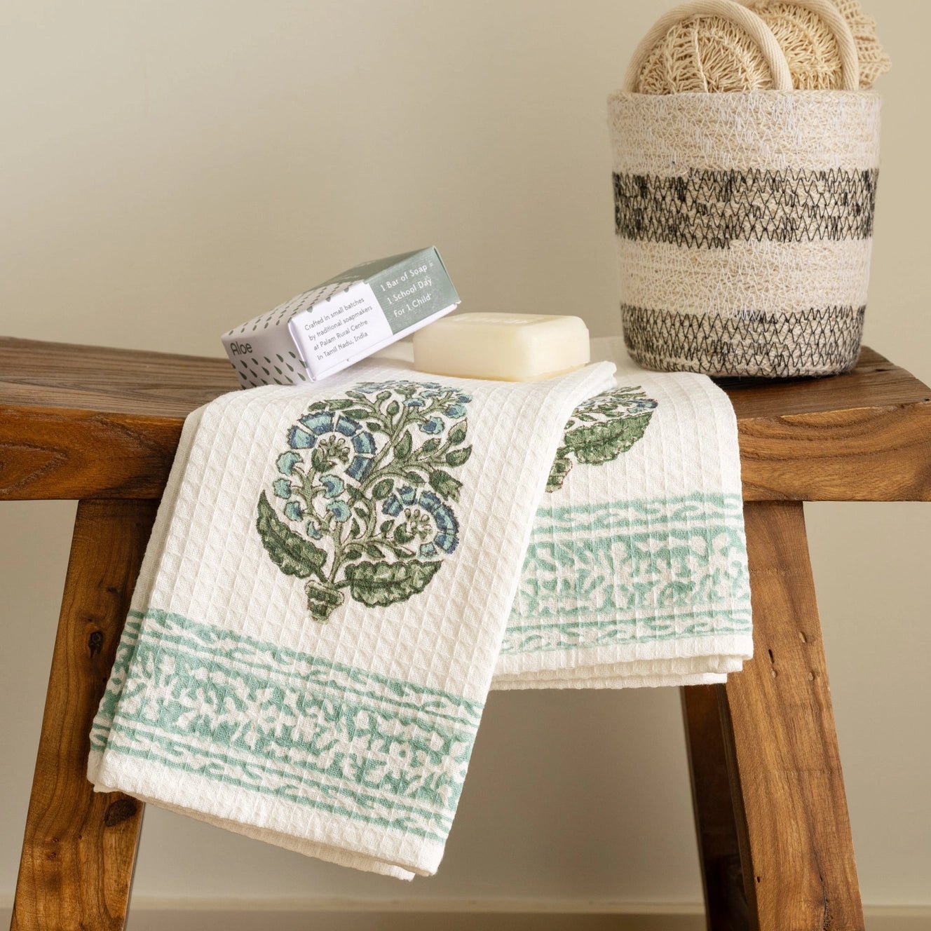 Pera Block Print Cotton Hand Towel Set - Saltbox Sash