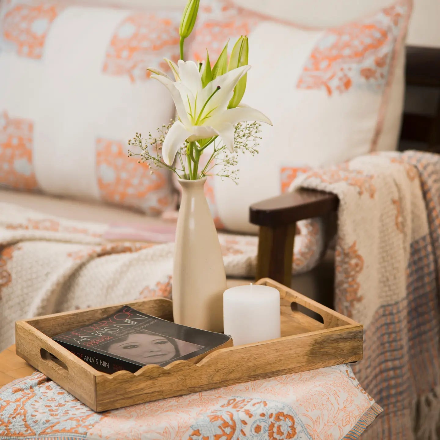 Scalloped Mango Wood Tray - Saltbox Sash