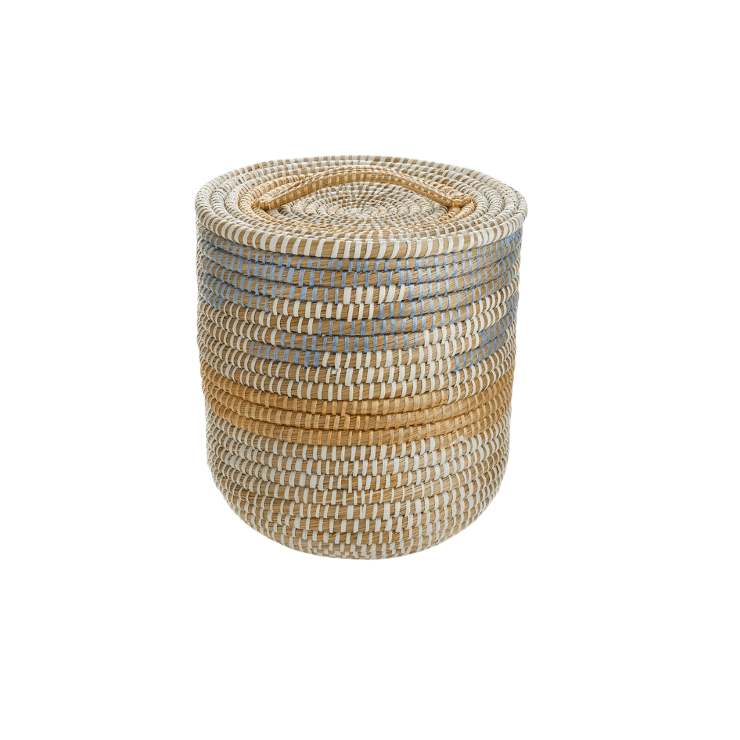 Tall Lidded Handwoven Basket - Saltbox Sash