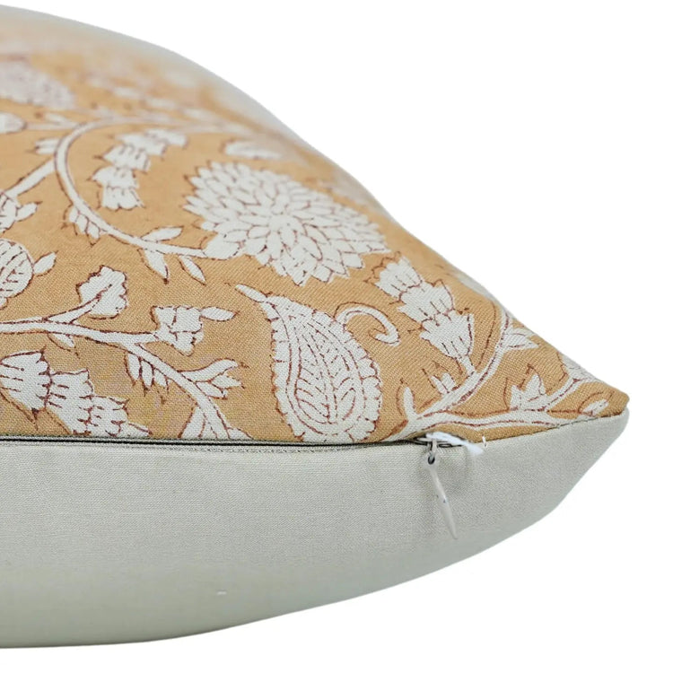 Traditional Block Print Cotton Satin Lumbar Pillow Cover - Saltbox Sash