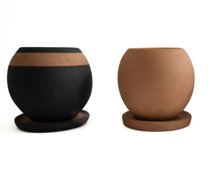 Hand-Painted Round Planter with Drainage Plate - Saltbox Sash