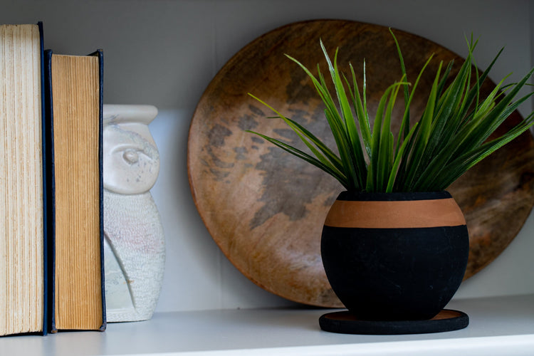 Hand-Painted Round Planter with Drainage Plate - Saltbox Sash