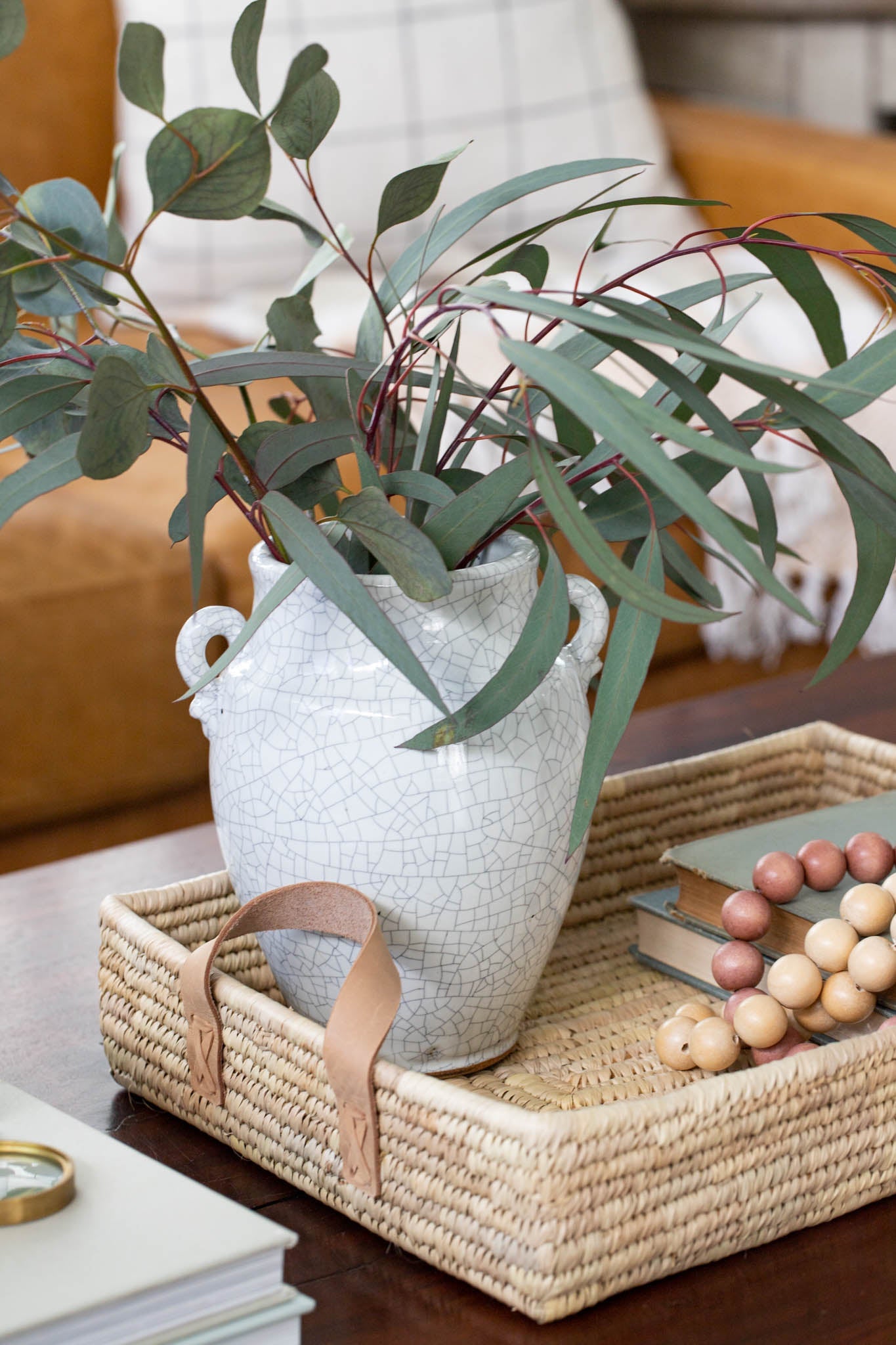Handled Palm Leaf Basket Tray - Saltbox Sash