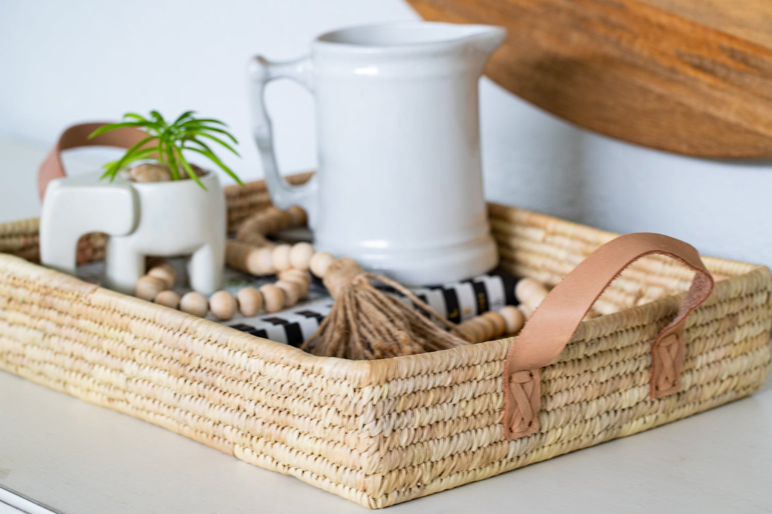 Handled Palm Leaf Basket Tray - Saltbox Sash