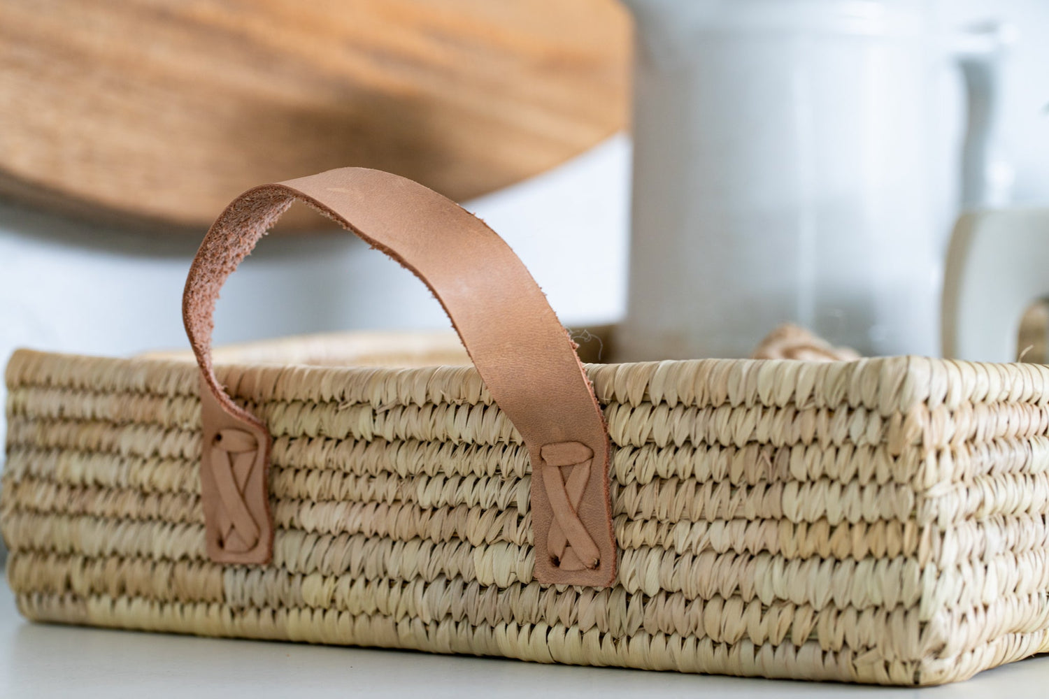 Handled Palm Leaf Basket Tray - Saltbox Sash