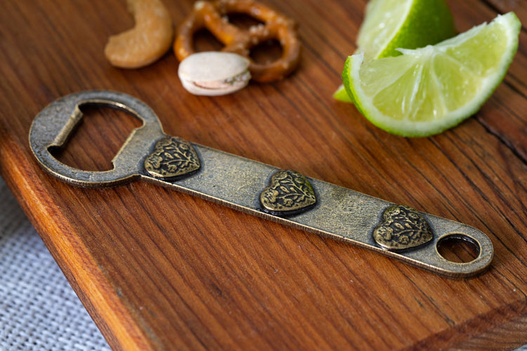 Hearts Brass Bottle Opener - Saltbox Sash