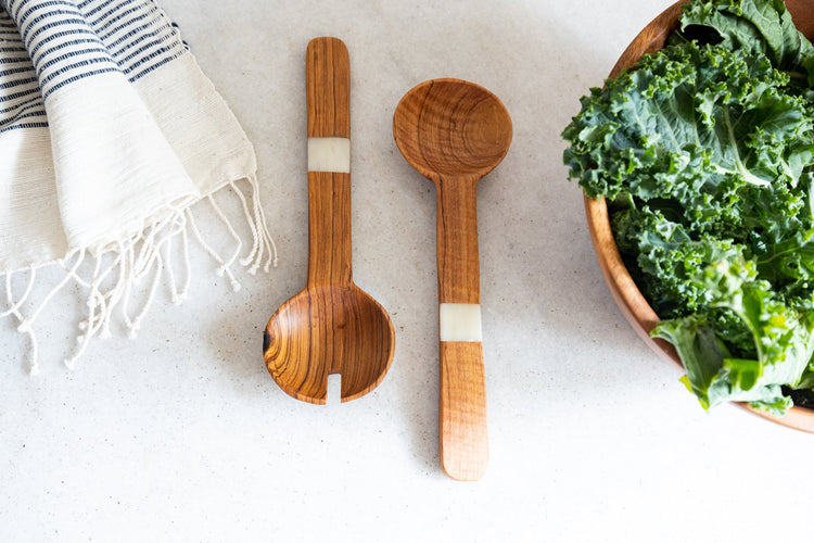 Kenyan Olive Wood Salad Server Set - Saltbox Sash