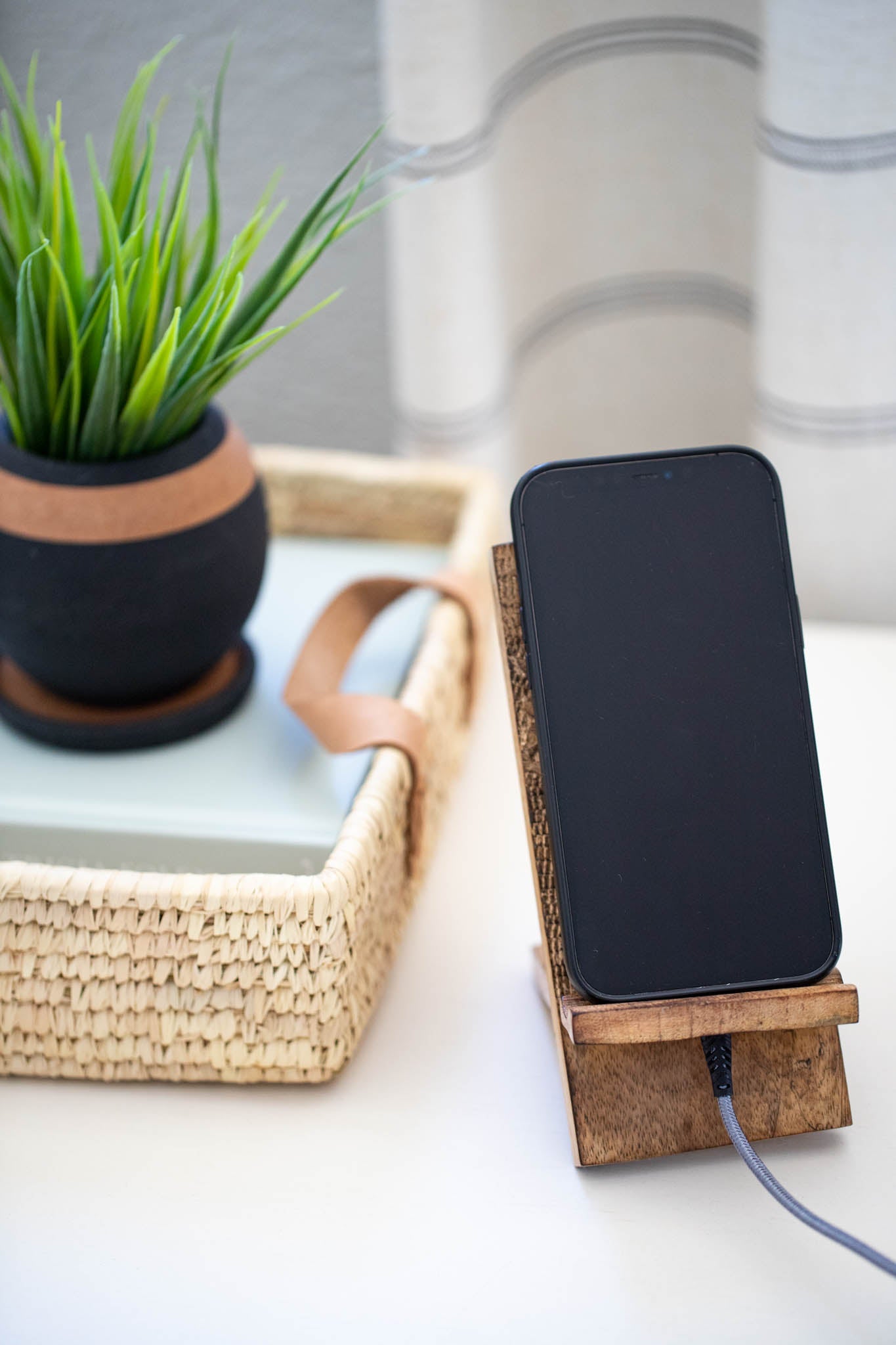 Tree of Life Hand-Carved Mango Wood Smartphone Dock - Saltbox Sash