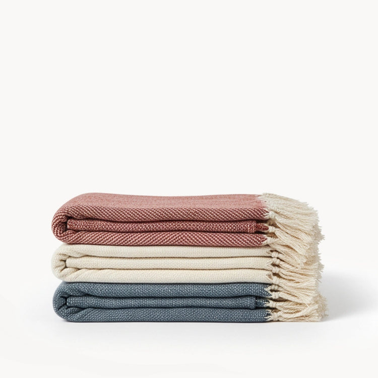 Artisanal Handwoven Cotton Throw Blanket - Red - Saltbox Sash