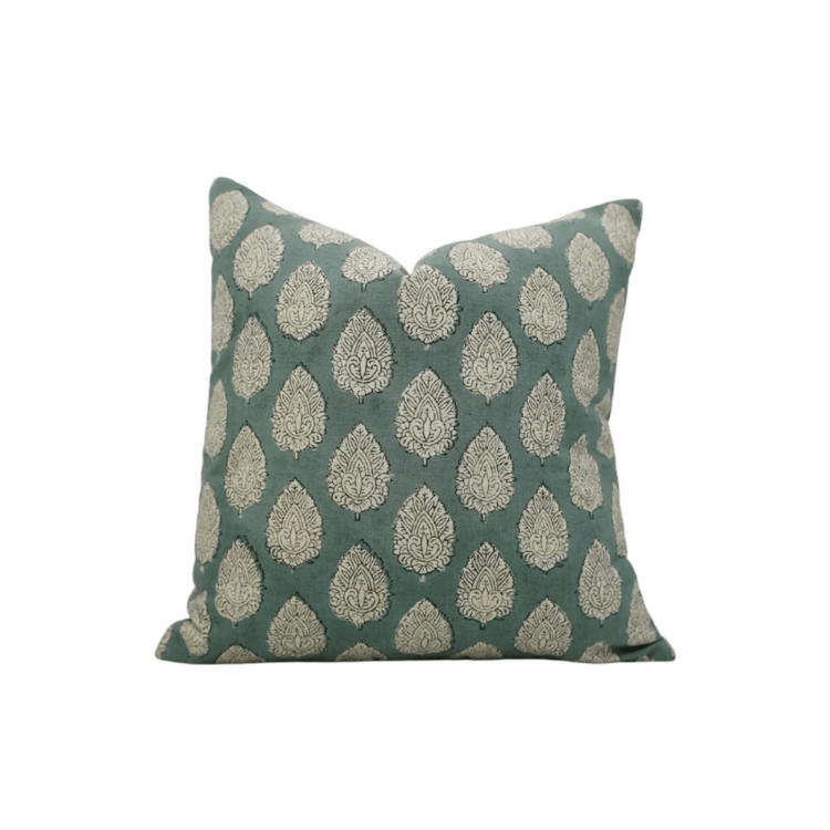 Betal Leaf Block Print Pillow - 14 x 14 - Saltbox Sash
