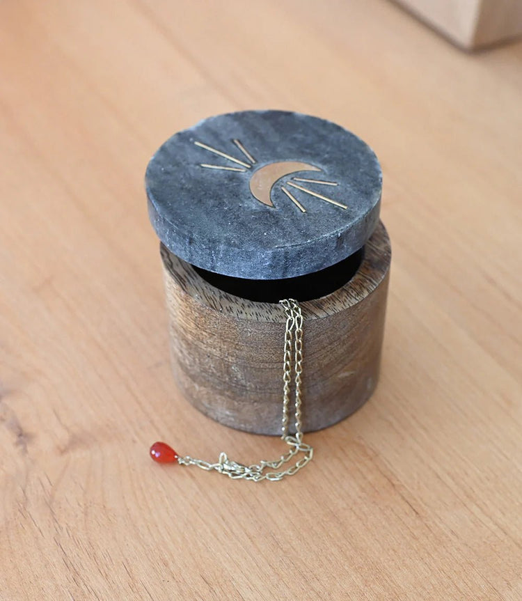 Black Marble & Mango Wood Indukala Keepsake Box - Saltbox Sash