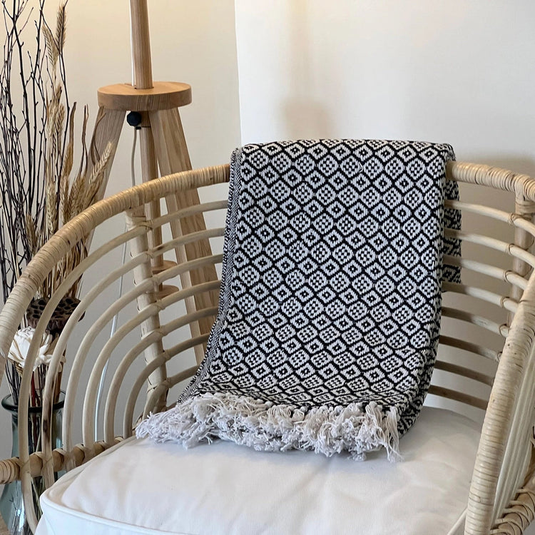 Black & White Recycled Cotton Decorative Throw - Saltbox Sash