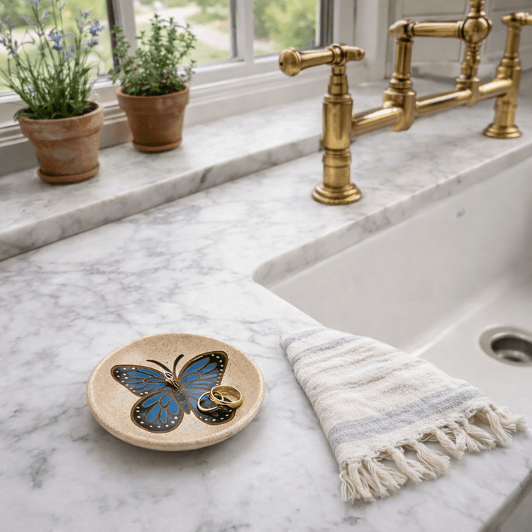 Blue Morpho Ceramic Ring Dish - Saltbox Sash