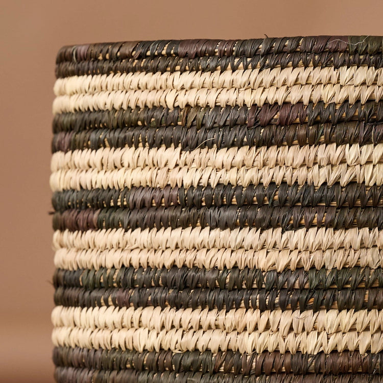 Brown Striped Palm Leaf Basket 17" - Saltbox Sash