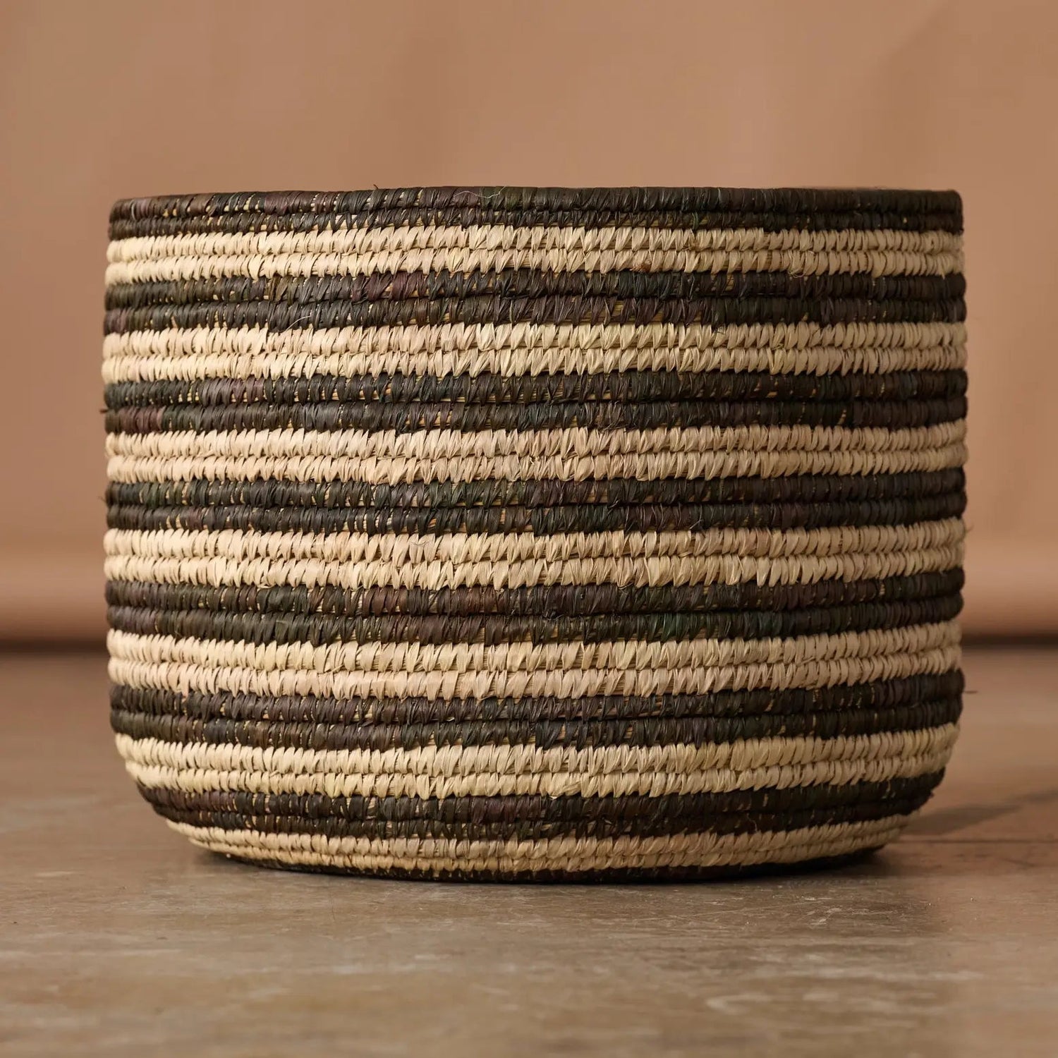 Brown Striped Palm Leaf Basket 17" - Saltbox Sash
