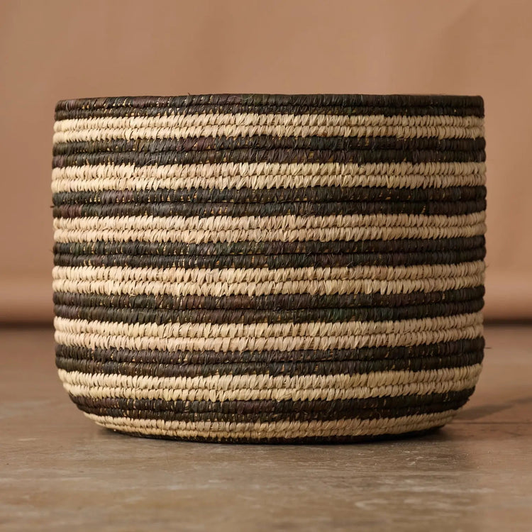 Brown Striped Palm Leaf Basket 17" - Saltbox Sash