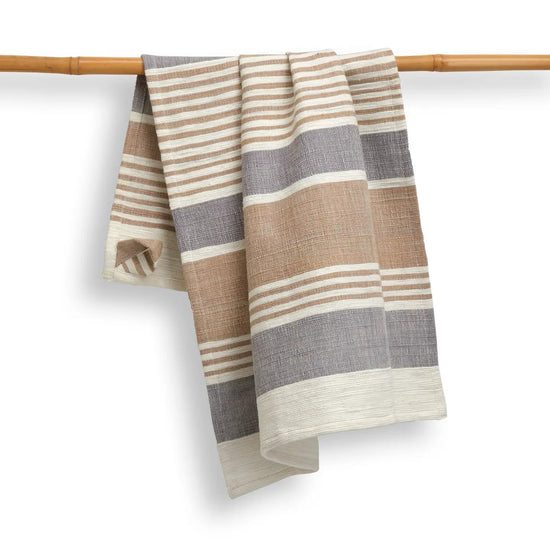Caramel Striped Cotton Handwoven Kitchen Towel - Saltbox Sash