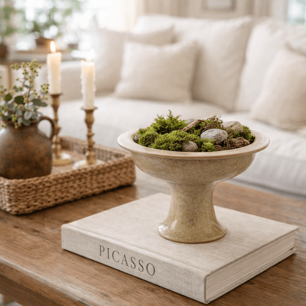 Cream Pedestal Bowl - Saltbox Sash