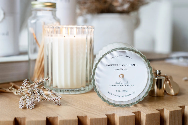Dwell | Bergamot + Mahogany Fluted Coconut Wax Candle - Saltbox Sash