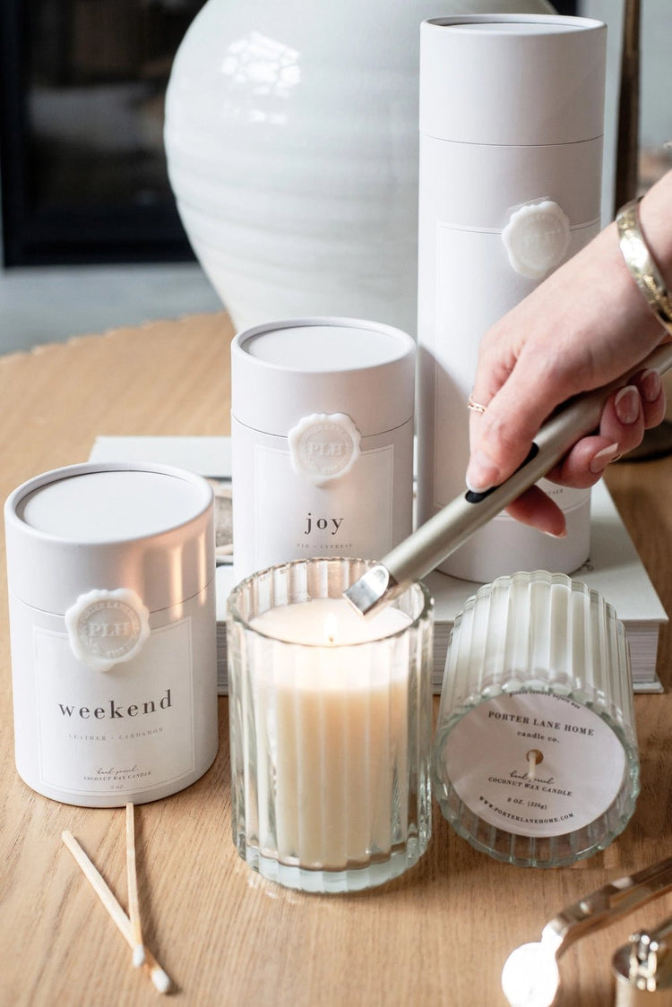 Dwell | Bergamot + Mahogany Fluted Coconut Wax Candle - Saltbox Sash