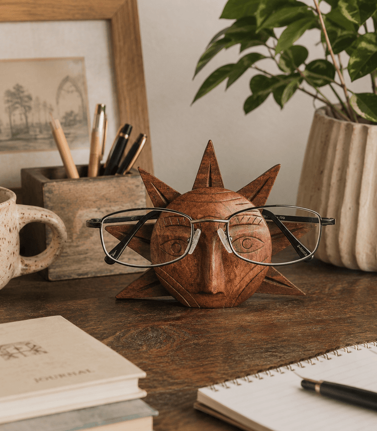 Hand-Carved Sun Eyeglass Holder - Saltbox Sash