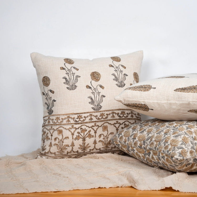 Handblock Printed Floral Cotton Pillow - Saltbox Sash