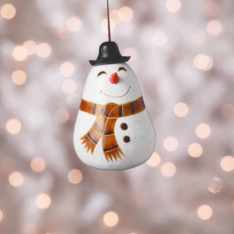 Happy Snowman Gourd Ornament - Saltbox Sash