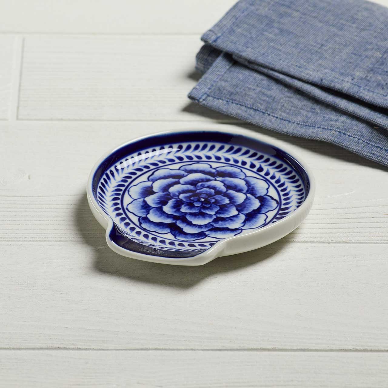 Indigo Bloom Spoon Rest - Saltbox Sash