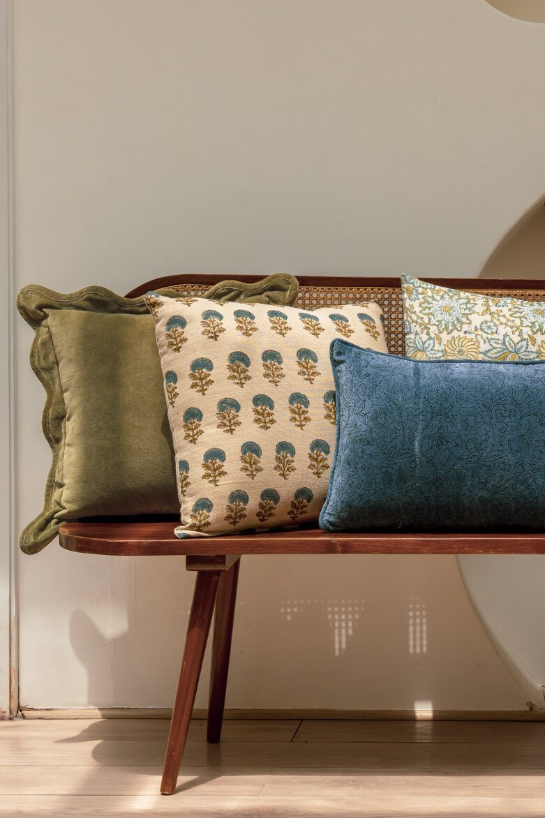 Indigo Buta Blockprint Pillow - Saltbox Sash