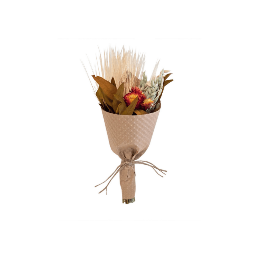 Mini Willow Strawflower & Grains Bouquet - Saltbox Sash