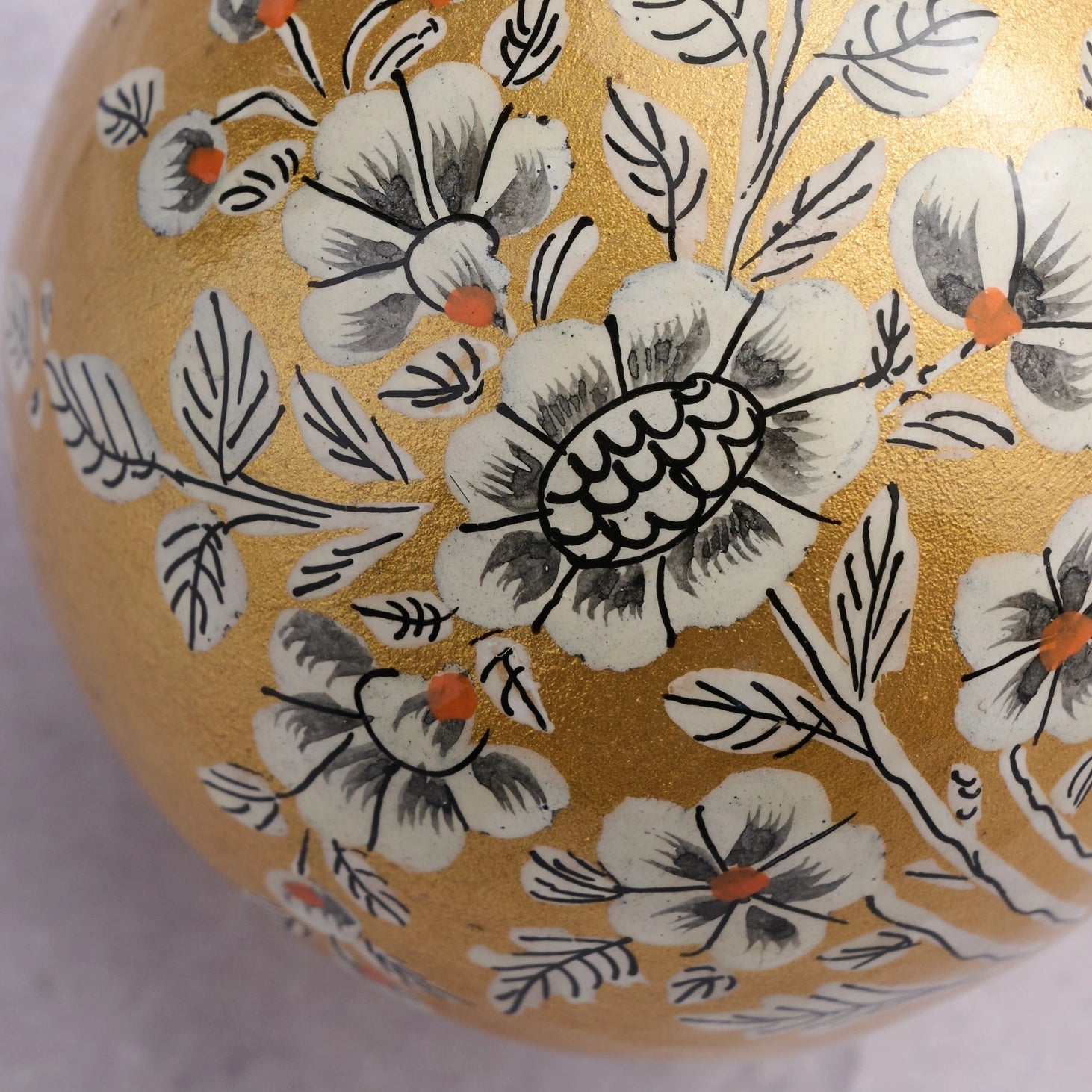 Painted Gold Florals Paper Mache Ball Ornament - Saltbox Sash