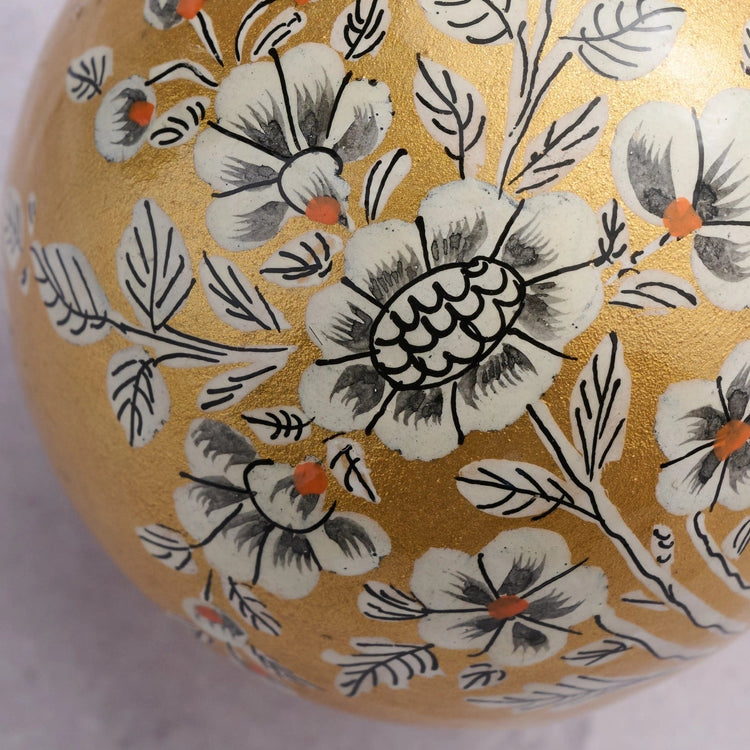 Painted Gold Florals Paper Mache Ball Ornament - Saltbox Sash