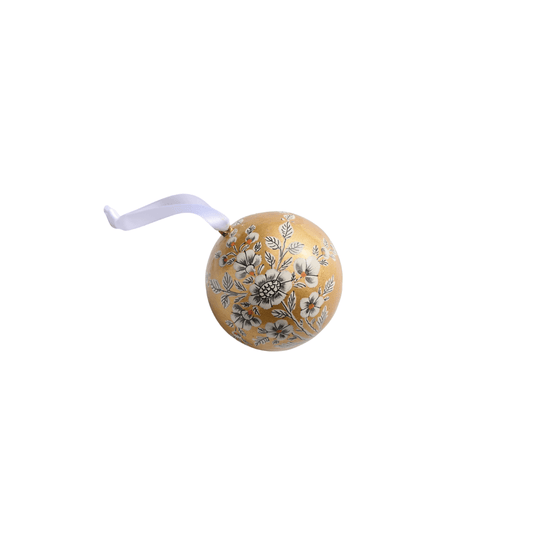Painted Gold Florals Paper Mache Ball Ornament - Saltbox Sash