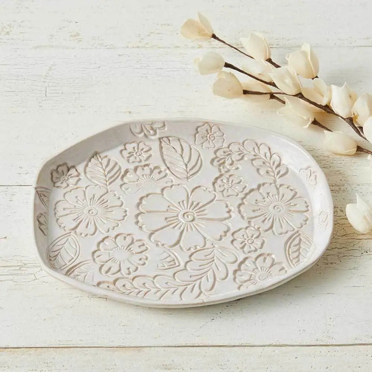 Pressed Blossom Ceramic Platter - Saltbox Sash