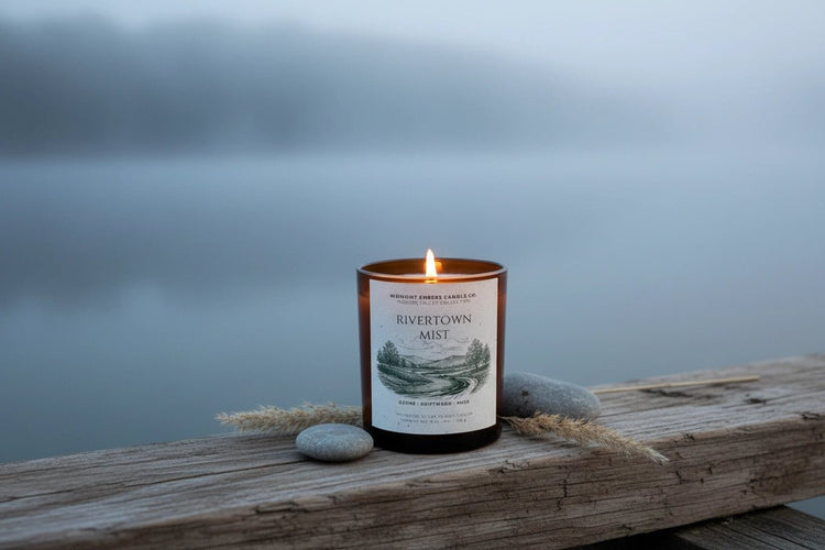 Rivertown Mist | Ozone + Driftwood + Musk Coconut Soy Wax Candle - Saltbox Sash