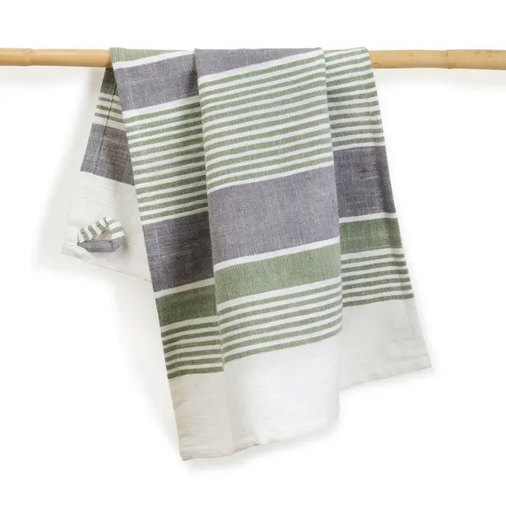 Sage Striped Cotton Handwoven Kitchen Towel - Saltbox Sash