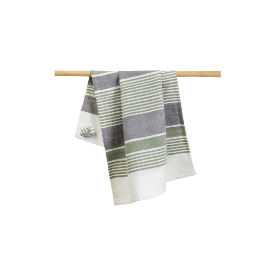 Sage Striped Cotton Handwoven Kitchen Towel - Saltbox Sash
