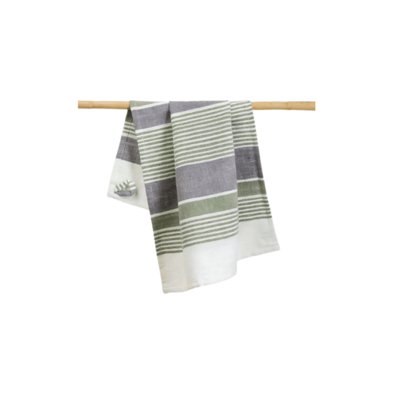 Sage Striped Cotton Handwoven Kitchen Towel - Saltbox Sash