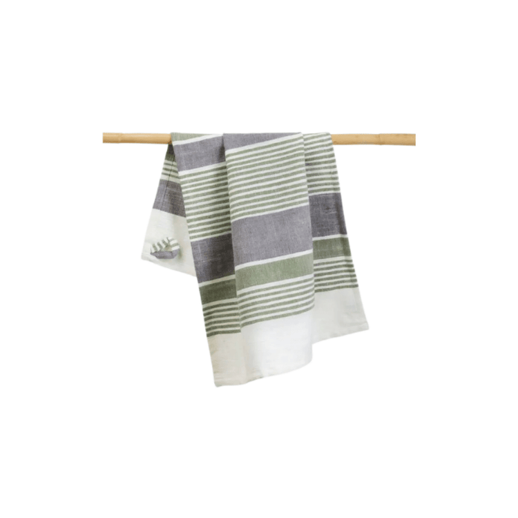 Sage Striped Cotton Handwoven Kitchen Towel - Saltbox Sash