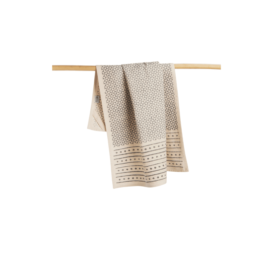 Slate Cotton Block Printed Kitchen Towel - Saltbox Sash