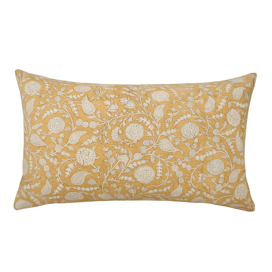Traditional Block Print Cotton Satin Lumbar Pillow Cover - Saltbox Sash