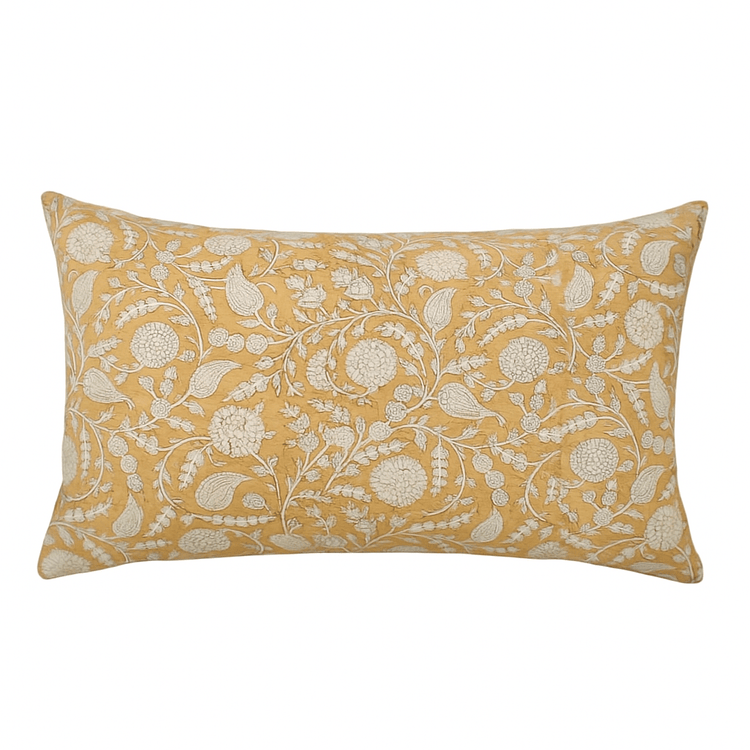 Traditional Block Print Cotton Satin Lumbar Pillow Cover - Saltbox Sash