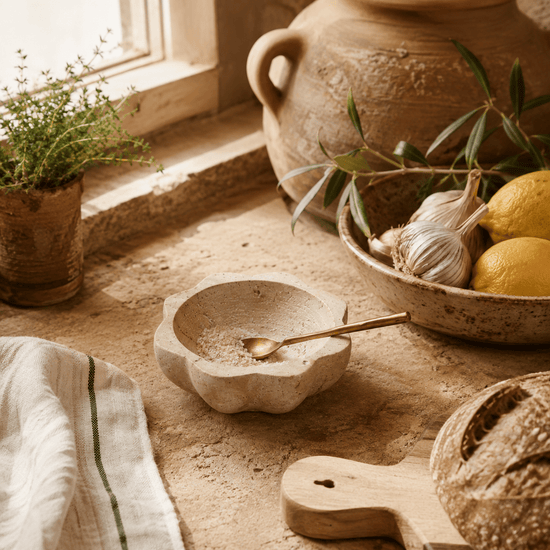 Travertine Lotus Salt Bowl Set - Saltbox Sash