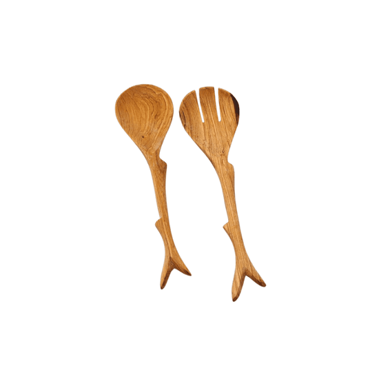 Tree Branch Olive Wood Salad Server Set - Saltbox Sash
