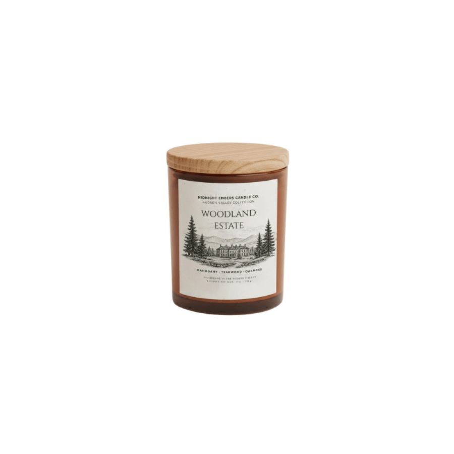 Woodland Estate | Mahogany + Teakwood + Oakmoss Coconut Soy Wax Candle - Saltbox Sash