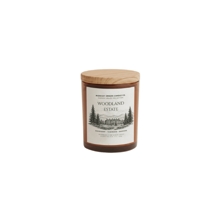 Woodland Estate | Mahogany + Teakwood + Oakmoss Coconut Soy Wax Candle - Saltbox Sash